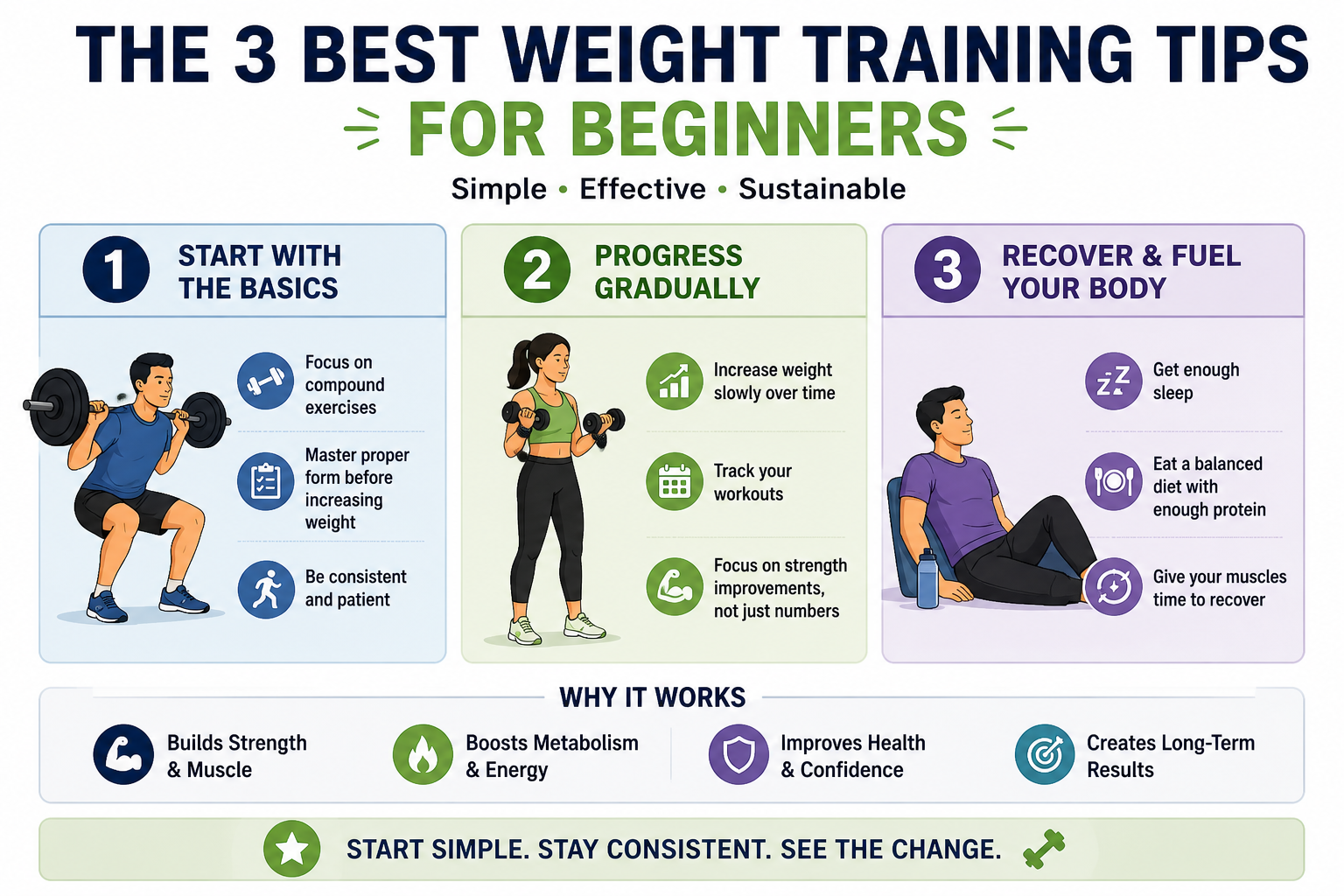 3 best weight training tips for beginners: proper form, appropriate weight, and gradual progression