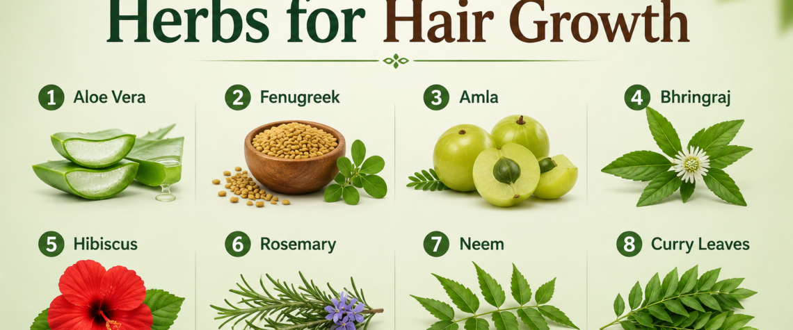 Eight herbs commonly used for hair care and hair growth