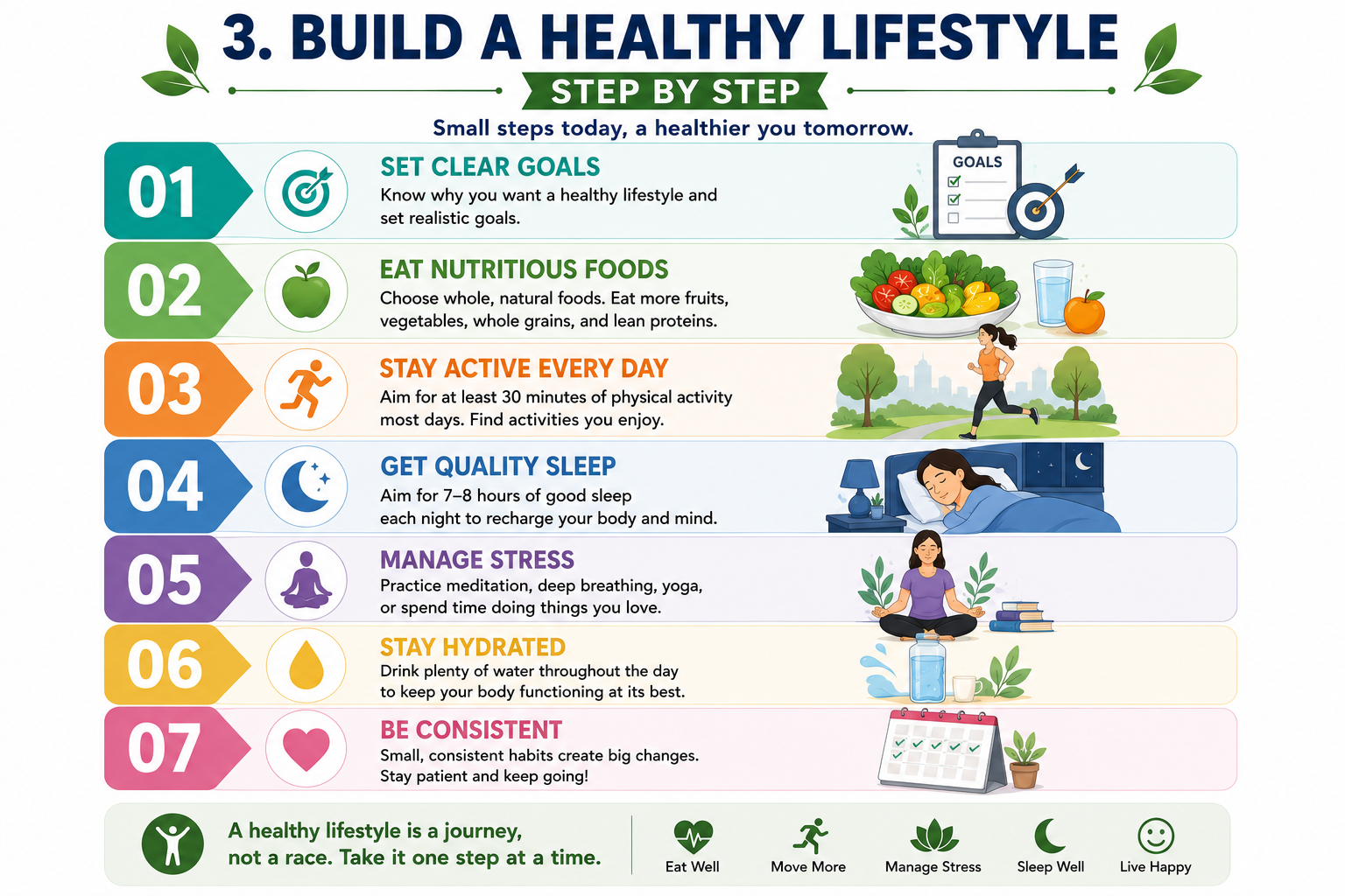Step-by-step guide to building sustainable healthy lifestyle habits through small changes and consistent daily routines