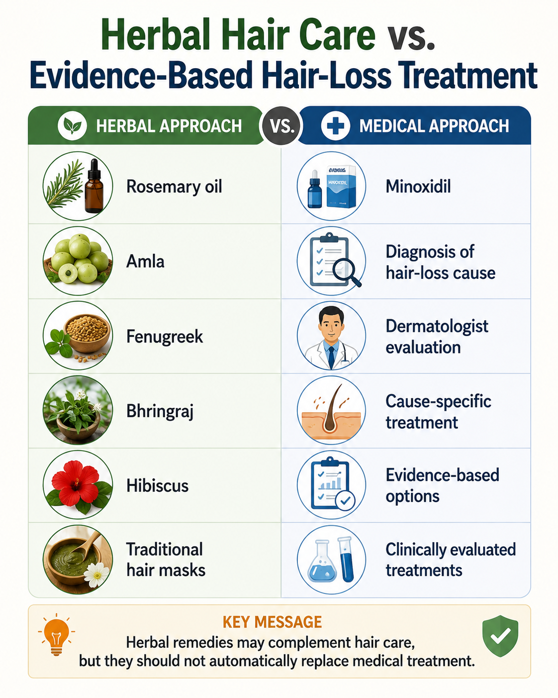 Comparison of herbal hair care and evidence-based hair loss treatment