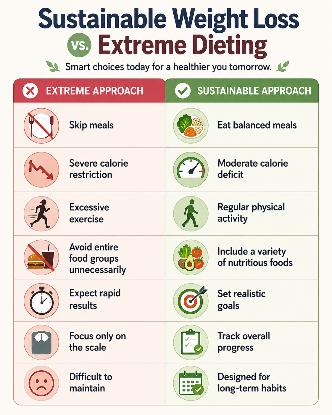 Comparison of sustainable weight loss habits and extreme dieting approaches