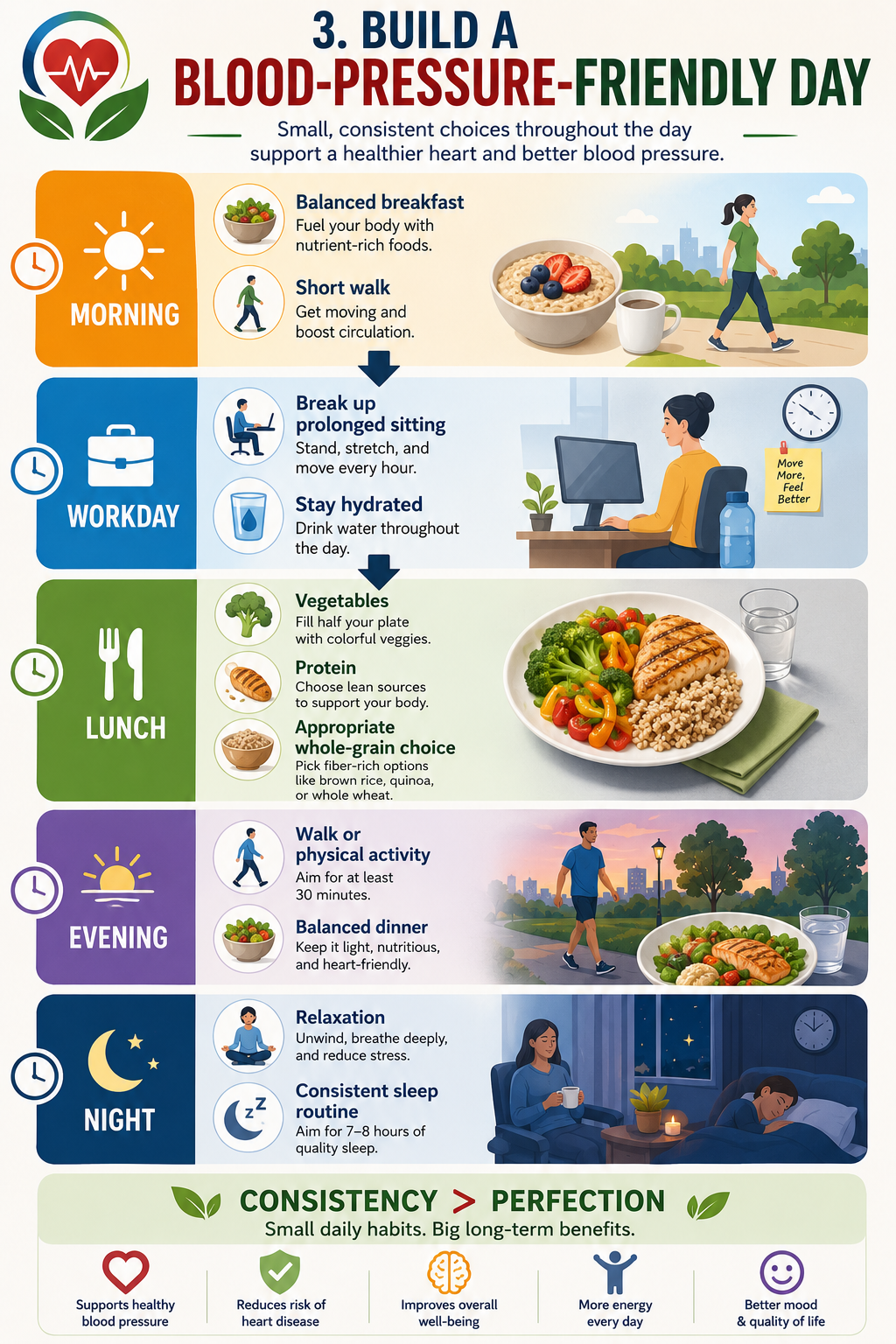 Example daily routine for supporting healthy blood pressure
