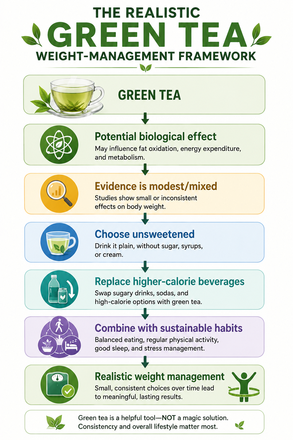 Evidence strength and realistic role of green tea in weight management