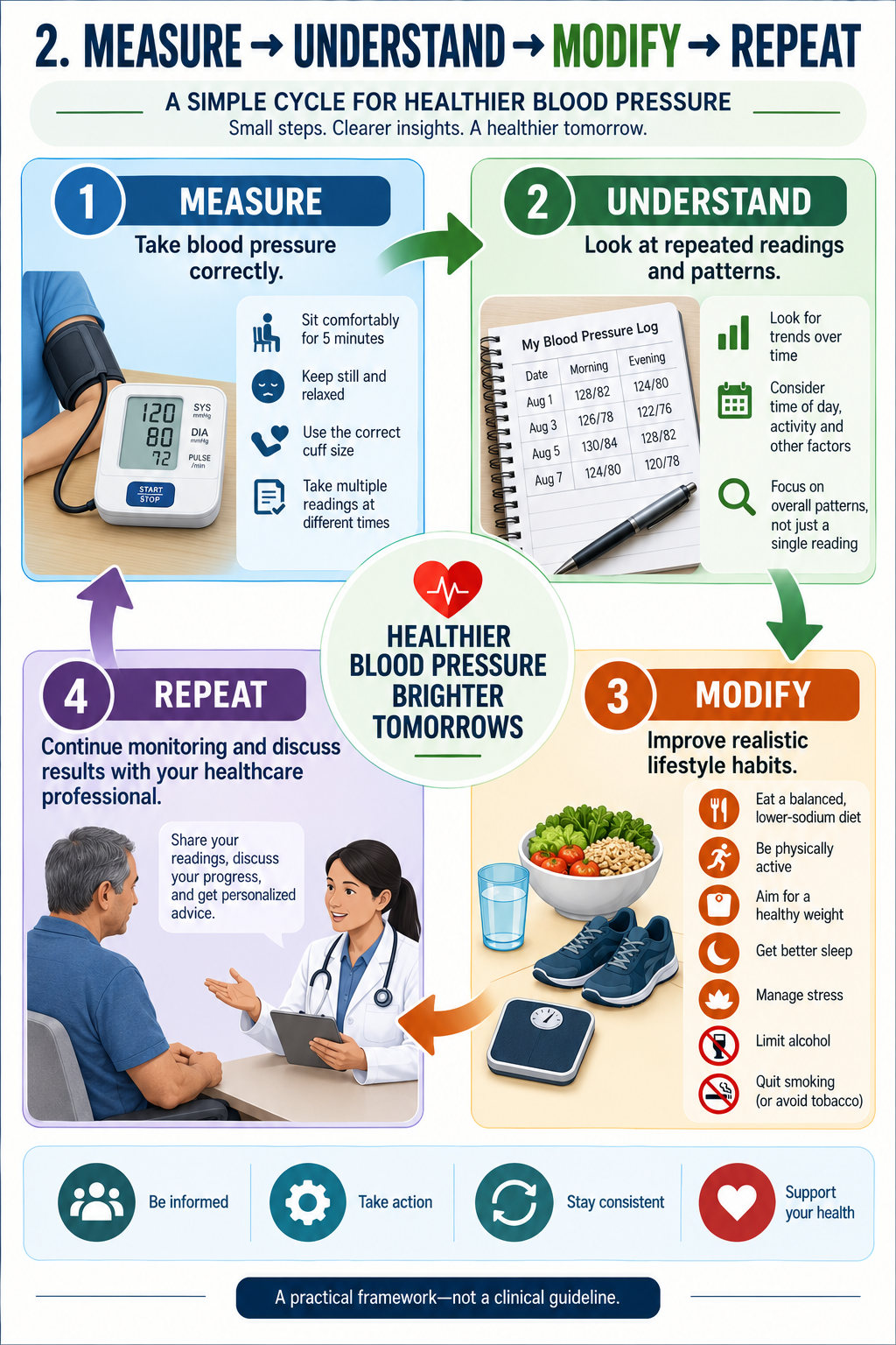 Measure understand modify and repeat framework for blood pressure management