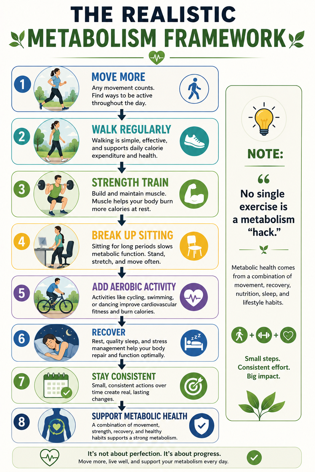 Realistic exercise framework for supporting metabolism and metabolic health