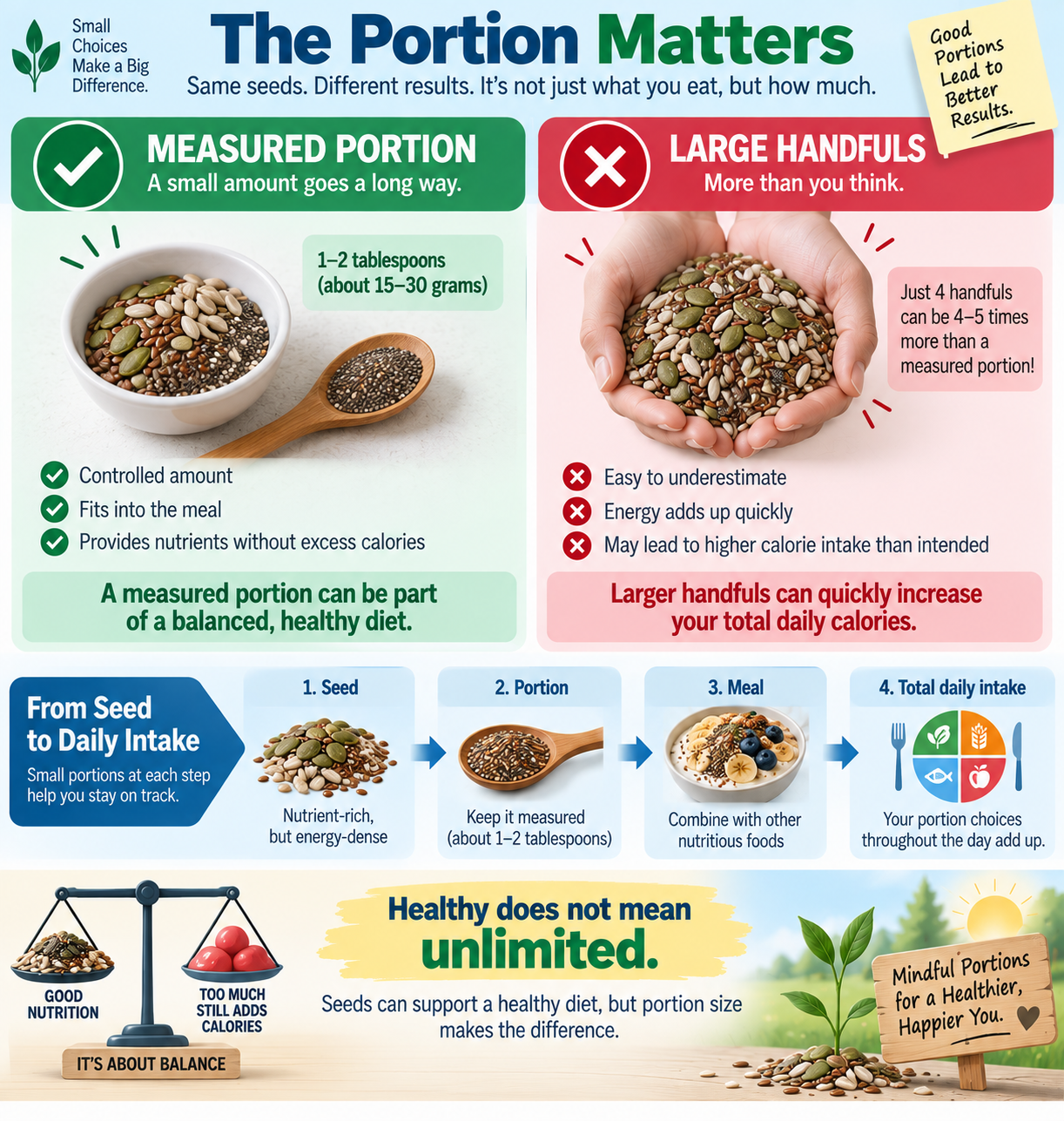 Seed portion size and energy awareness for weight management