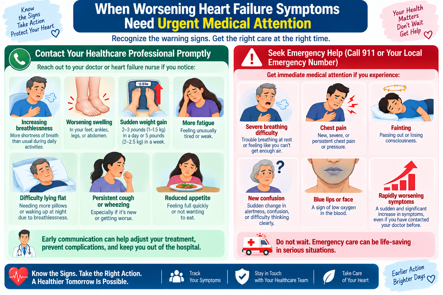 Warning signs of worsening heart failure that may require urgent medical attention