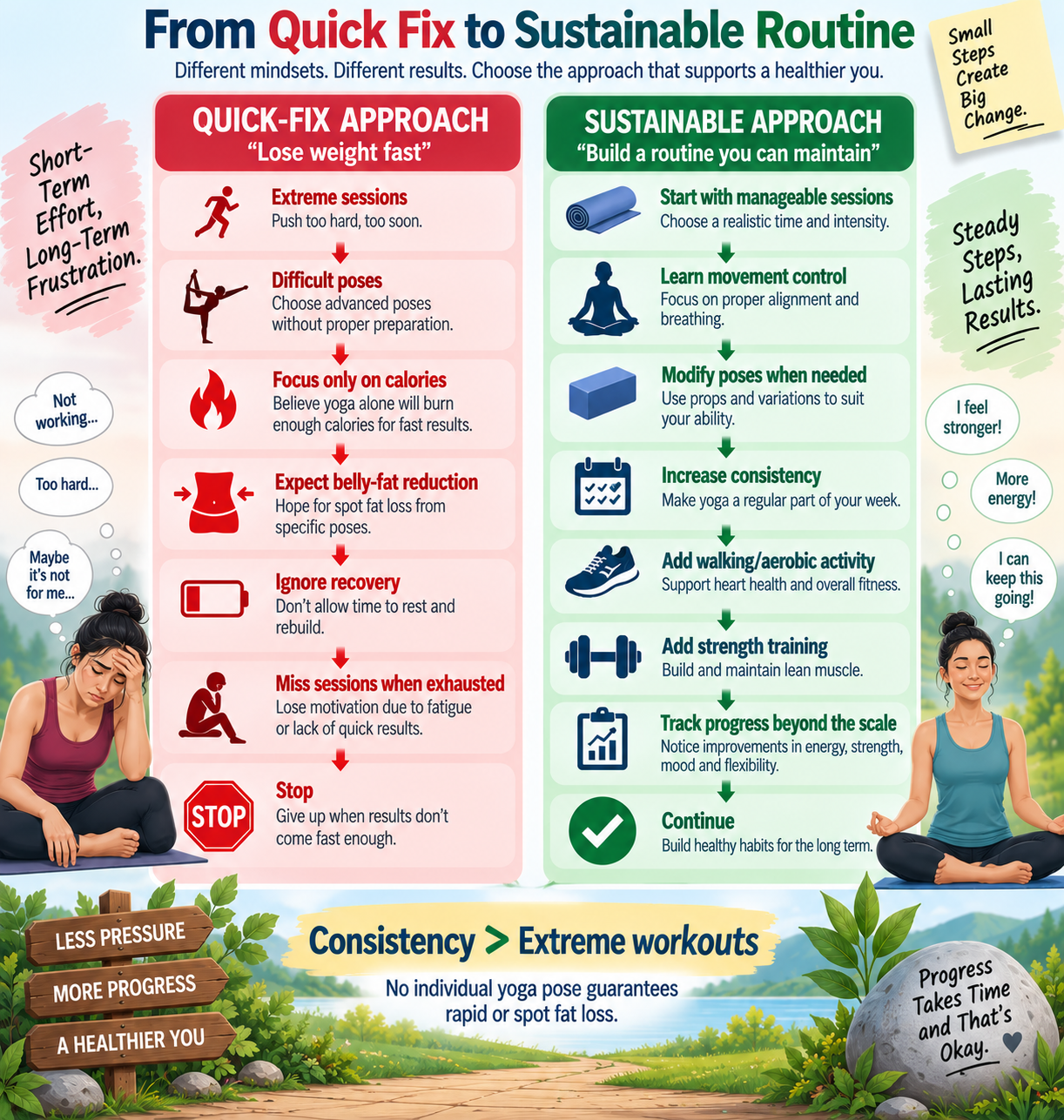 Comparison of quick-fix yoga weight loss approach versus sustainable yoga and activity routine for weight management