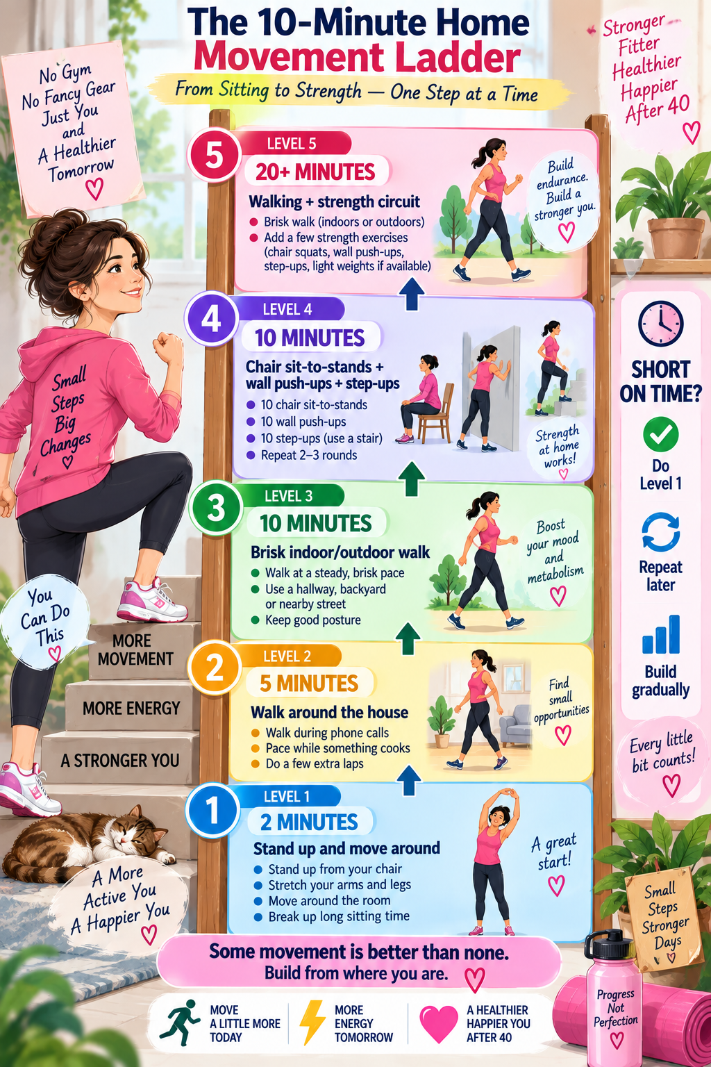 Home movement ladder showing progressive exercise options for women over 40