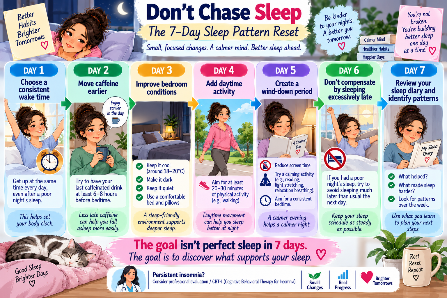 7-day insomnia treatment at home plan showing practical sleep habits and when to seek professional help