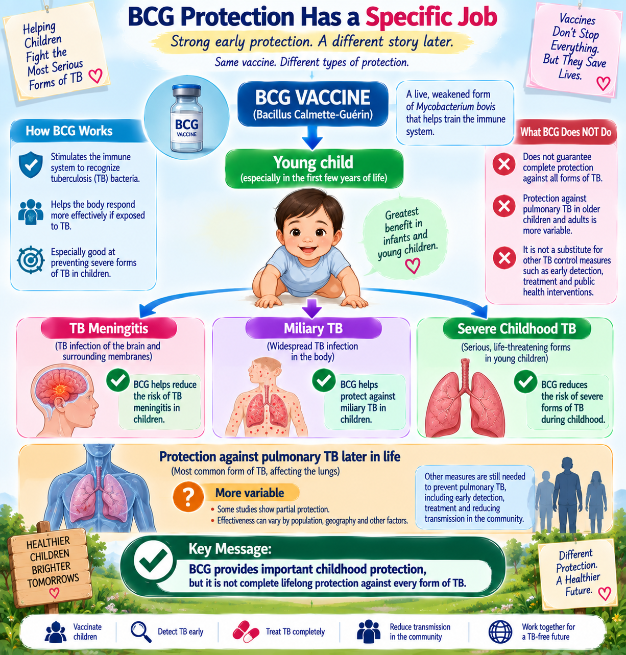 BCG vaccine protection map showing severe childhood tuberculosis protection and variable pulmonary TB protection