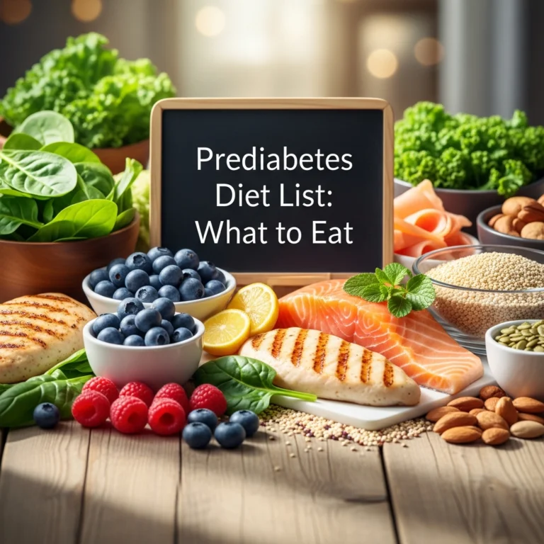 Prediabetes diet list showing foods to eat, foods to limit, and balanced meal choices