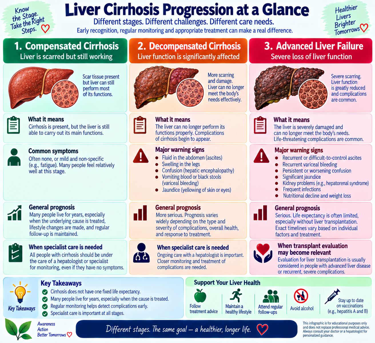 Liver cirrhosis life expectancy by stage showing compensated, decompensated, and advanced liver failure