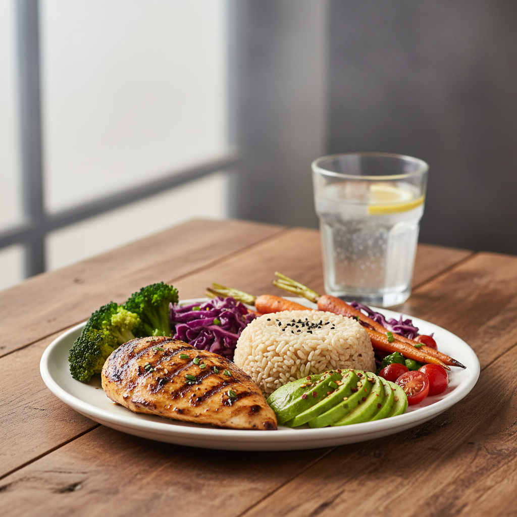 Simple healthy eating plan for beginners with a balanced meal plate