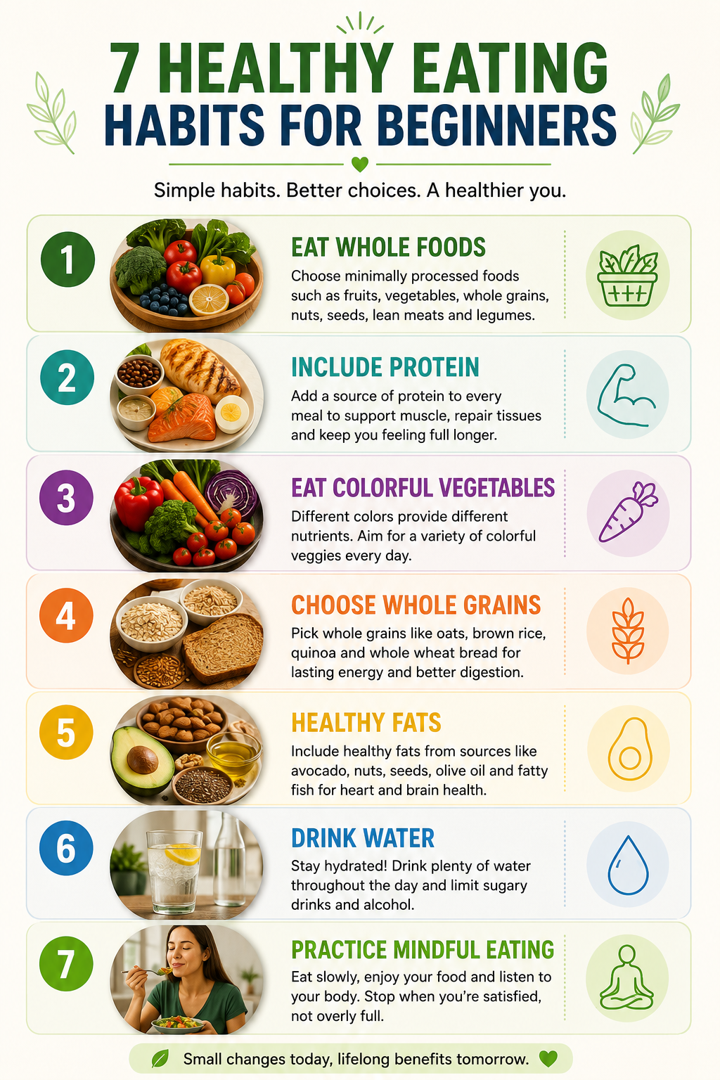 Seven healthy eating habits for beginners infographic