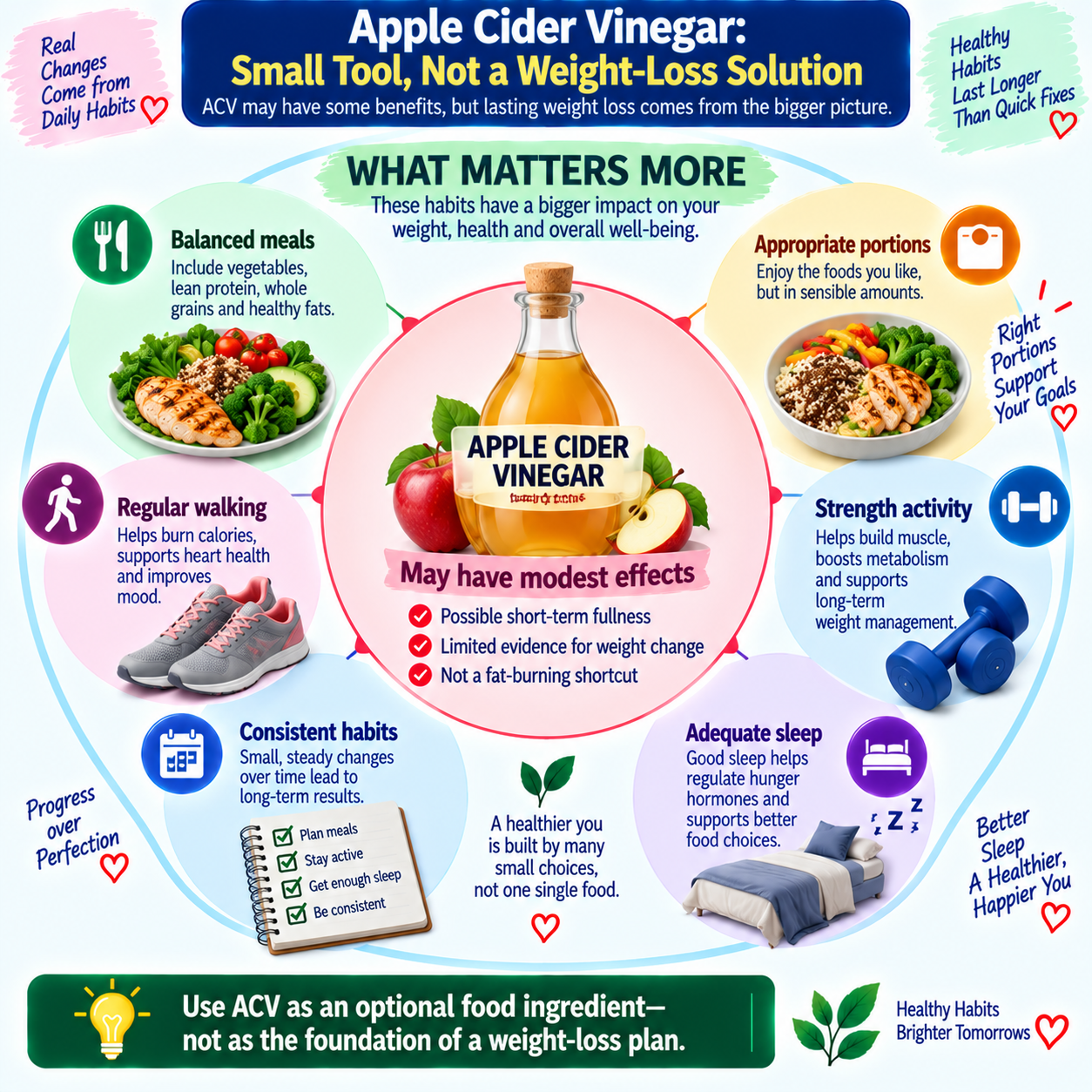 Apple cider vinegar for weight loss showing realistic benefits, limitations, and healthy habits