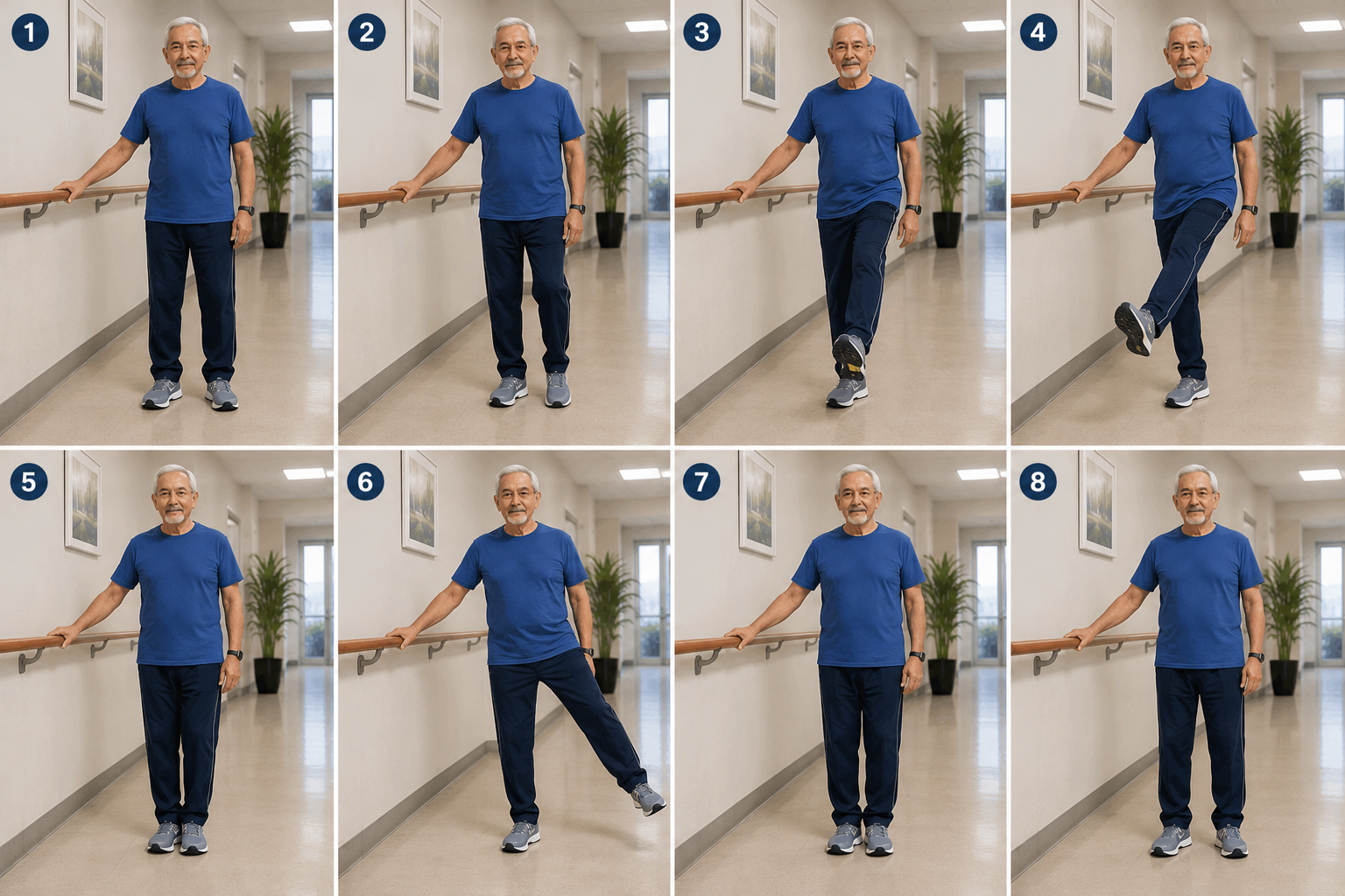 An older adult performing Supported Single-Leg Reach