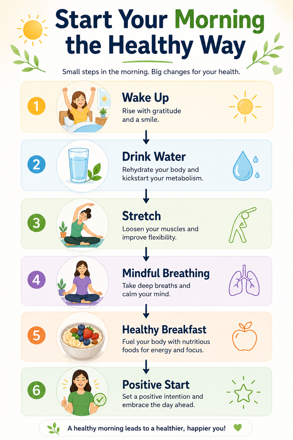 Morning wellness routine flowchart for beginners.