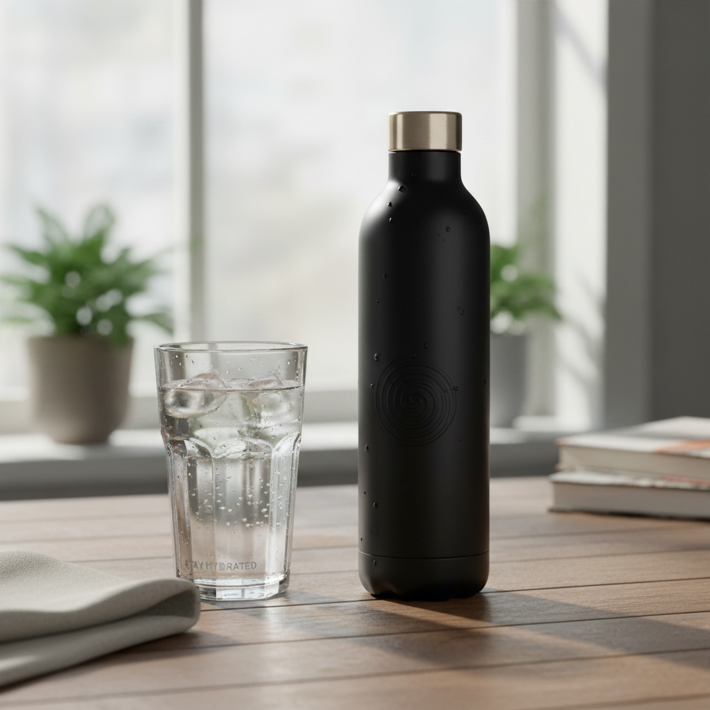 Glass of water and reusable water bottle