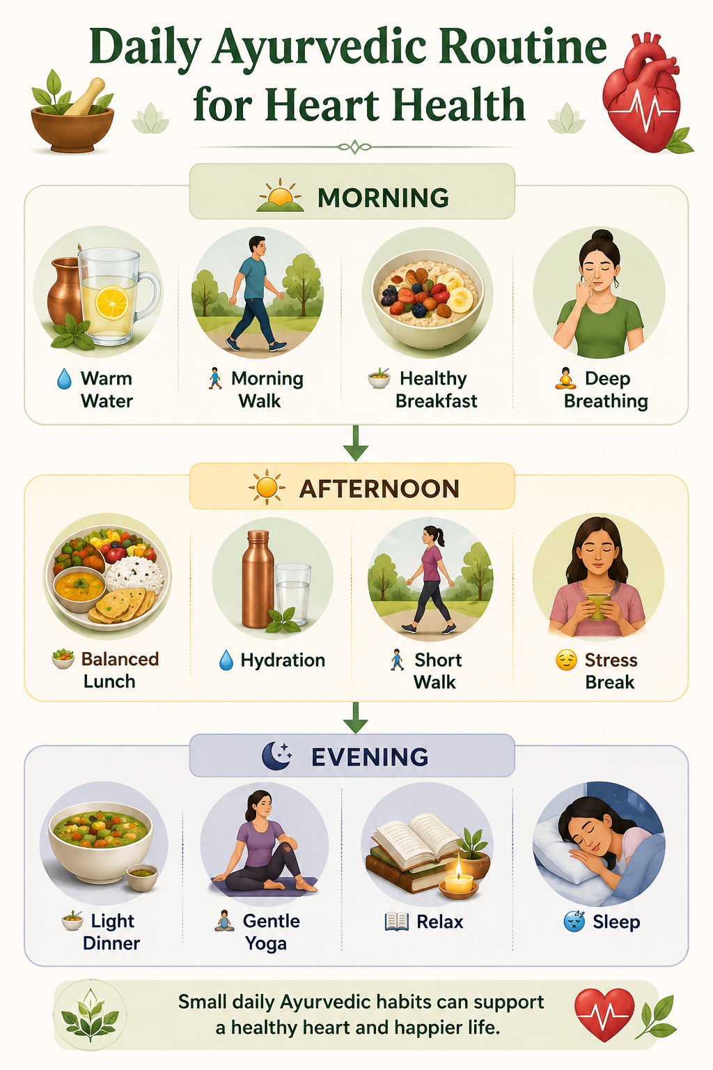 Daily Ayurvedic routine for supporting heart health naturally.