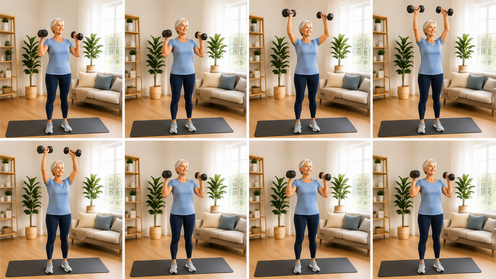 An older adult performing standing shoulder press exercise