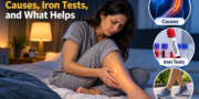 Restless legs at night showing leg discomfort, possible causes, ferritin iron testing, and walking for symptom relief.